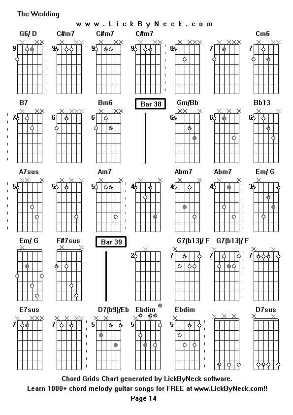 Chord Grids Chart of chord melody fingerstyle guitar song-The Wedding,generated by LickByNeck software.